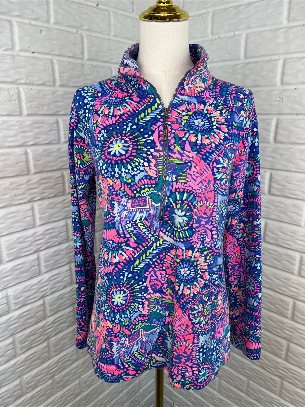 LILLY PULITZER HALF ZIP PULLOVER COLORFUL KANGAROO POCKET BAMBOO ZIP PULL SZ SM